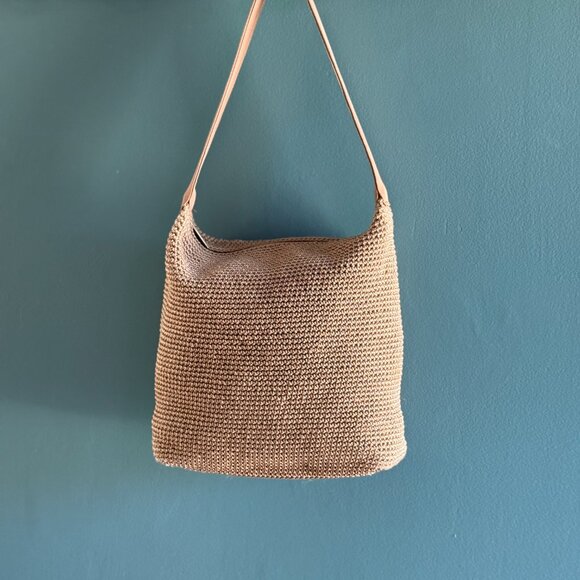 THE SAK Tan Crochet Woven Hobo Bag - Hand Crocheted Shoulder Bag - Picture 2 of 16